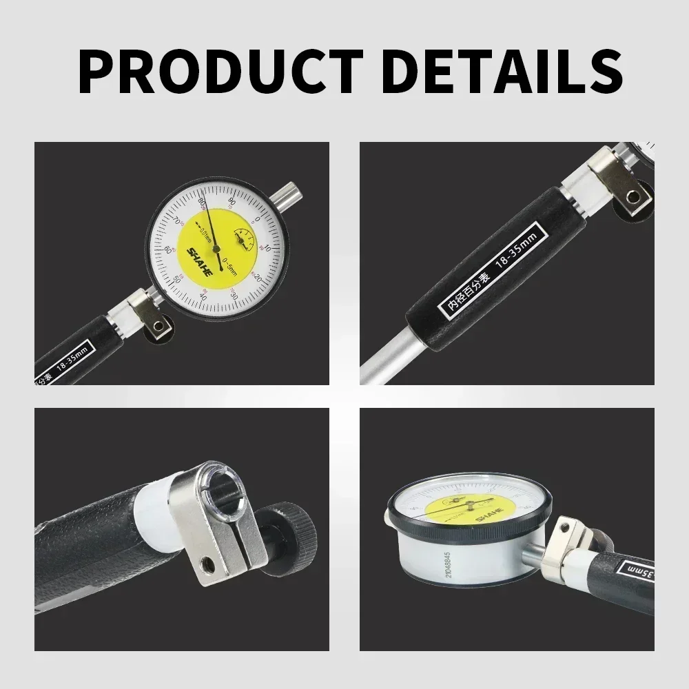 SHAHE Indicatore quadrante ad alta precisione da 0,01 mm Calibro foro quadrante 18-35/35-50/50-160 mm Misurazione foro