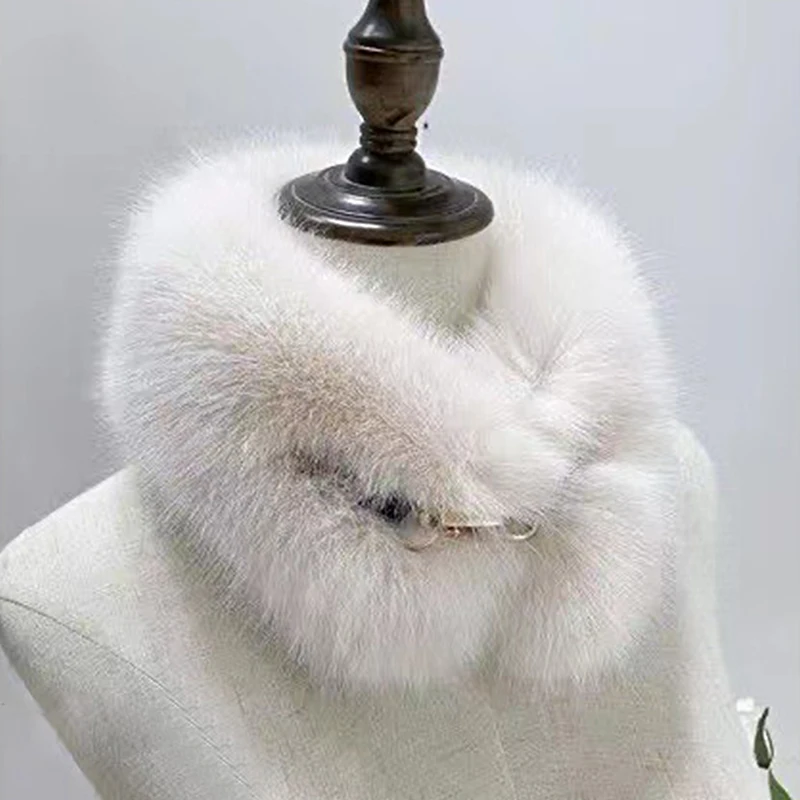 Women Faux Fox Fur Collar Shawl Furry Fur Collar For Winter Coat Hood Decor Fake Scarf Parkas Coat Collar Scarves