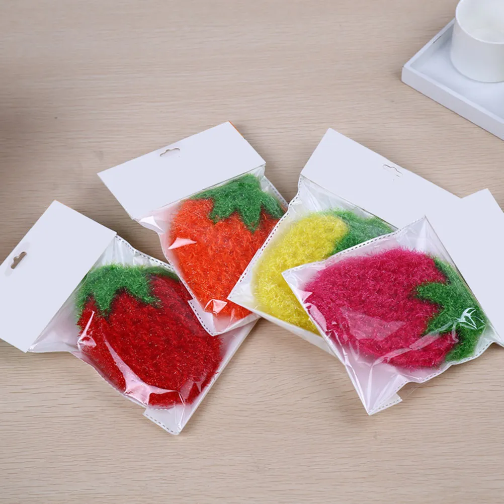 

4Pcs Strawberry Shaped Wash Cloth Kitchen for Dishes Plates Pots Stain Removal Premium Dishcloth Creative Cute