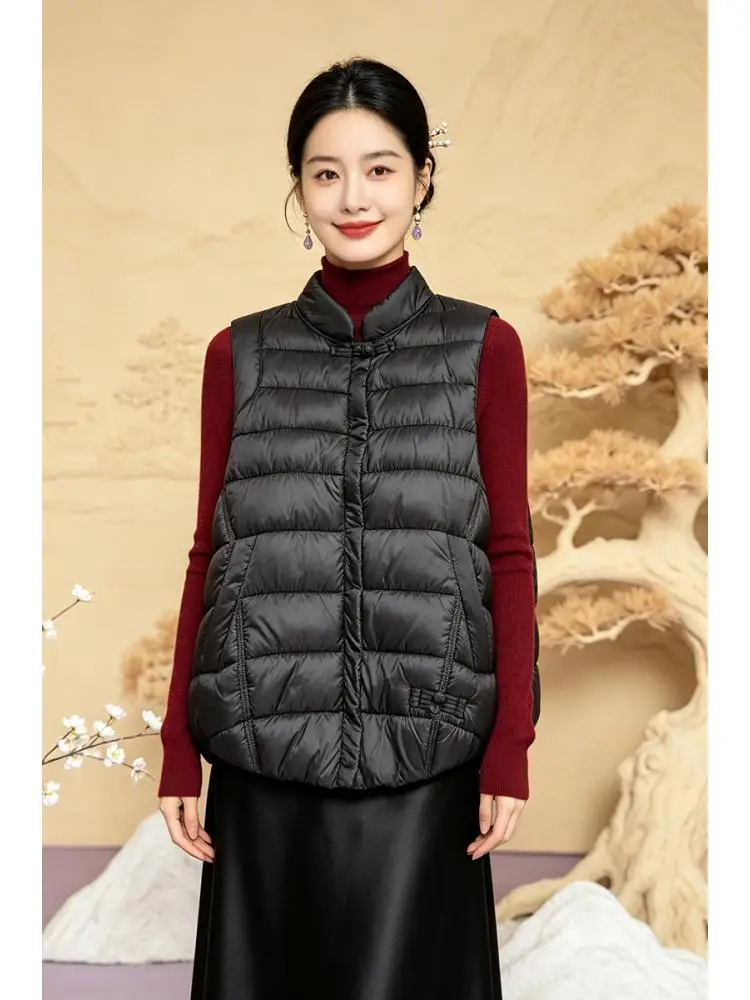 Women's Chinese style Warm Vest Lightweight Cotton Autumn Winter Outerwear Pure Color buckle vest coat - view 4