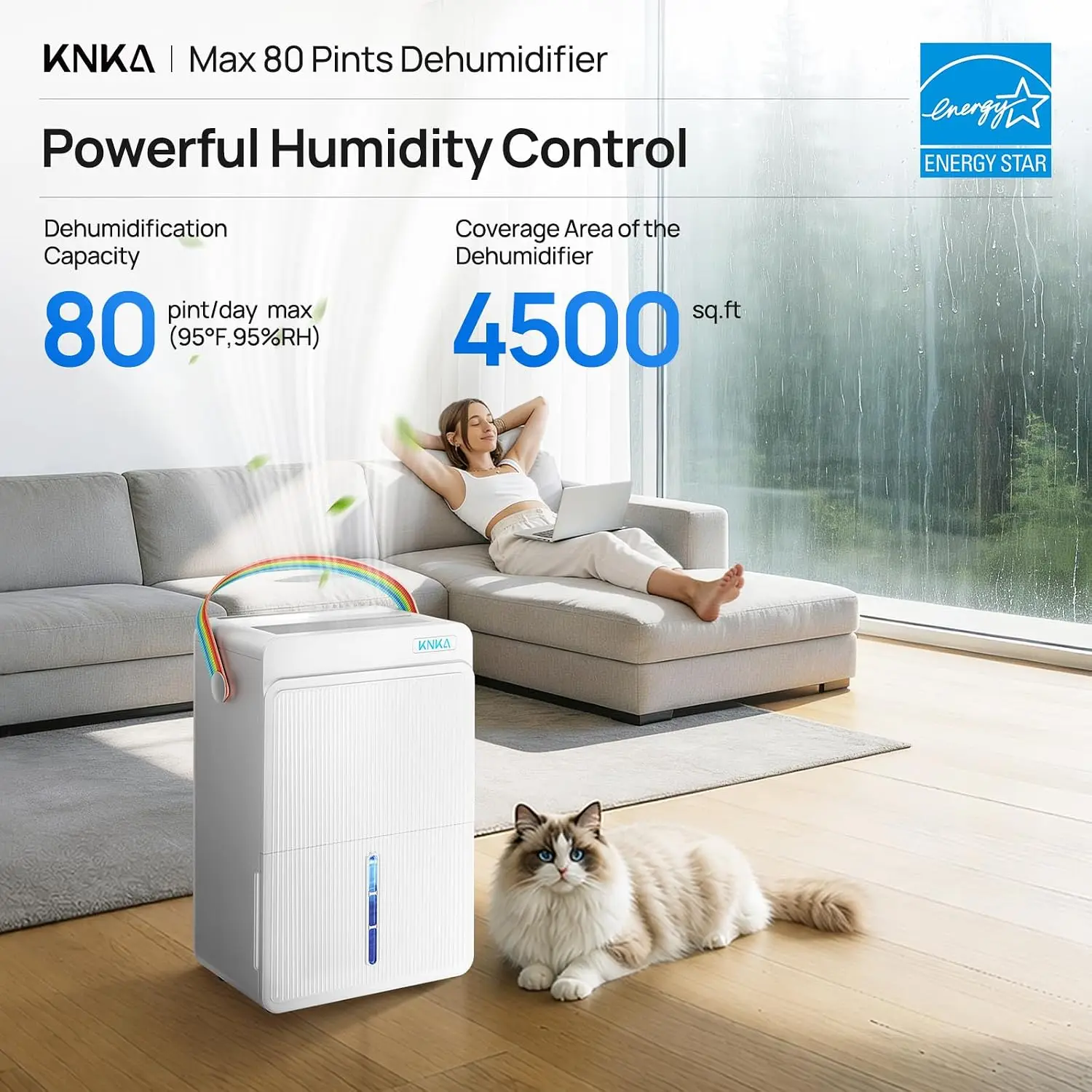 ^For Energy Star 4500 Sq.Ft Dehumidifier for Basement, Max 80 Pint/Day | Dehumidifier with Drain Hose, Dehumidifiers for Home