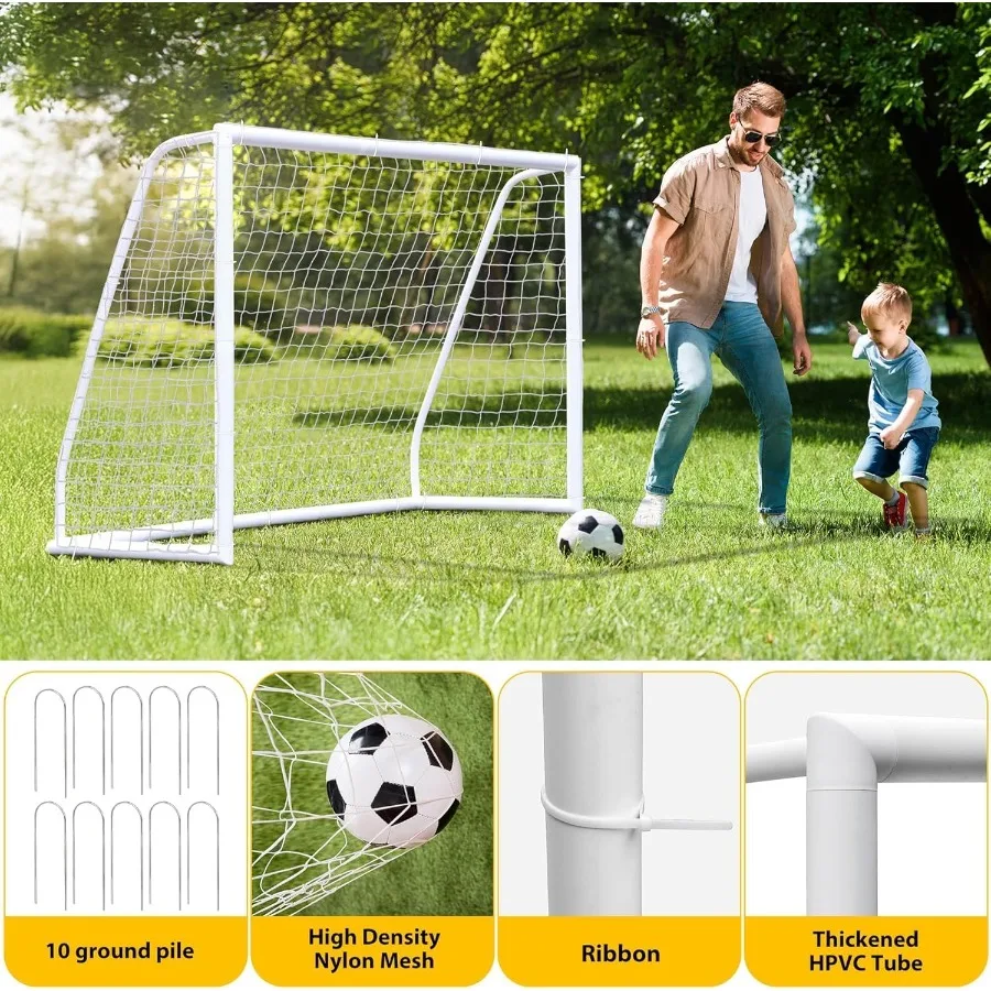 But de football portable pour une pratique dans le jardin : 12 x 6 pi, 10 x 6,5 pi et 8 x 5 pi, tailles adaptées aux adultes, légères et faciles à utiliser.