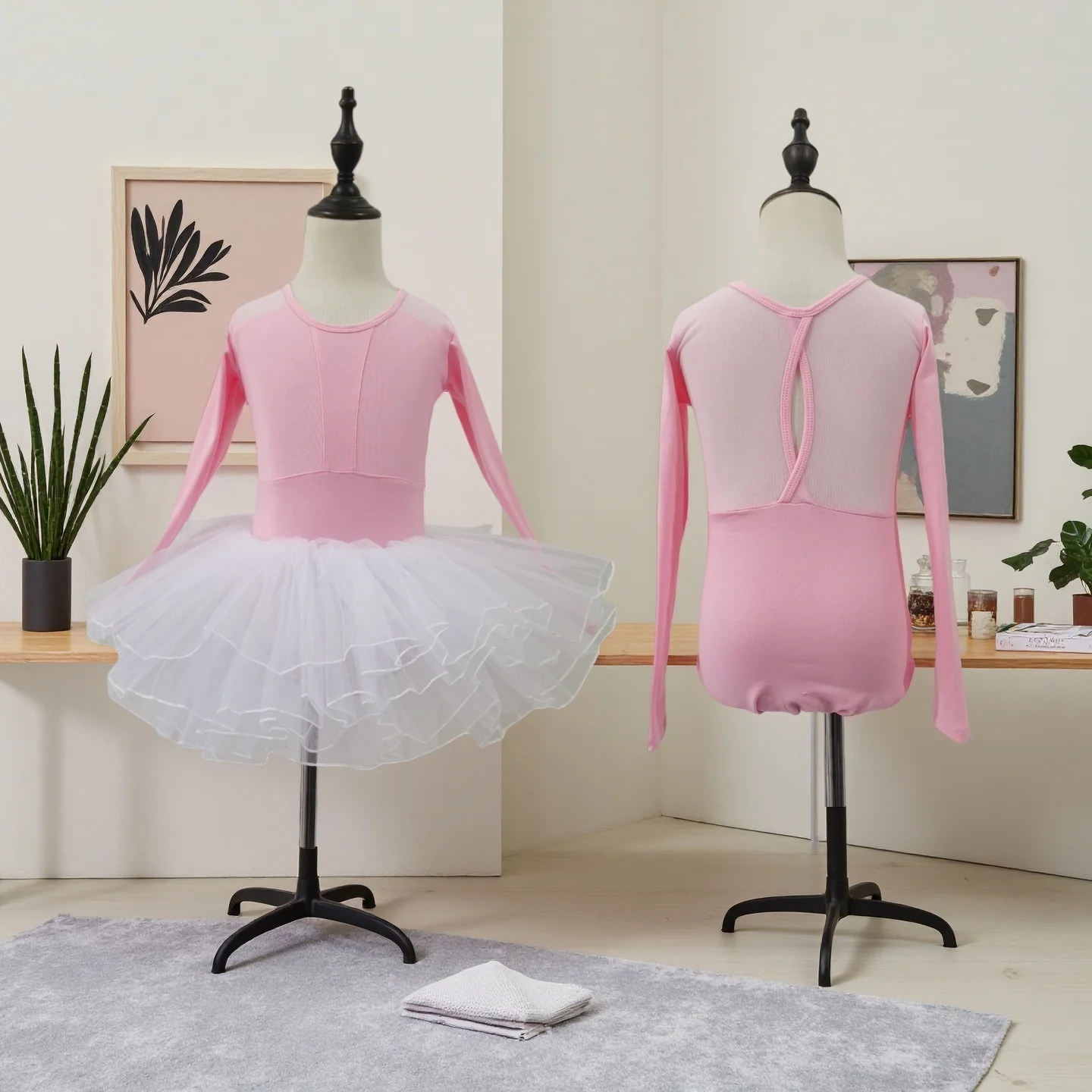 

Girls Ballet Leotards Gymnastics Long Sleeve Skirt Cotton Kids Ballet Dress Child Tutu Skirt Dancewear Dance Costume Bodysuit