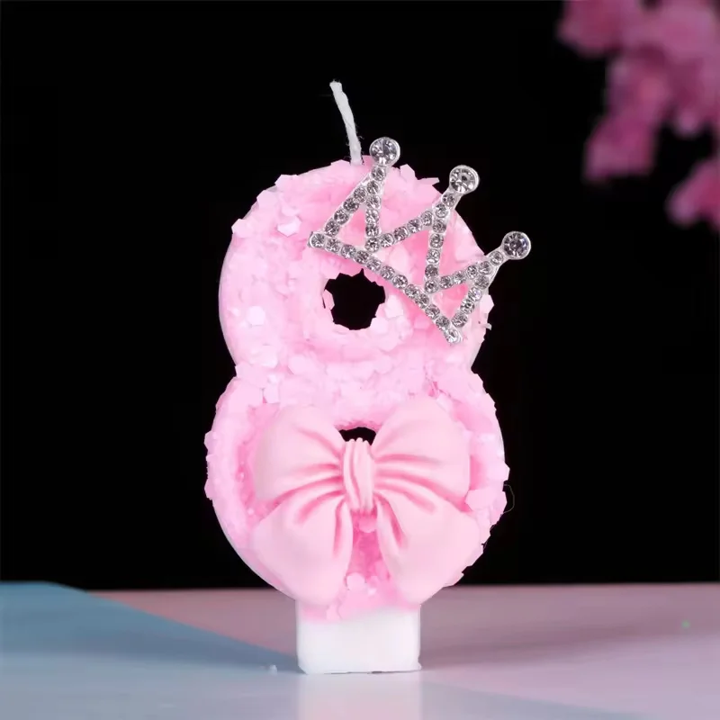 0-9 مجموعة مجانية من الشموع الرقمية على شكل فيونكة وردية على شكل تاج شموع عيد الميلاد مثالية لحفلات أعياد الميلاد والذكرى السنوية وحفلات الزفاف