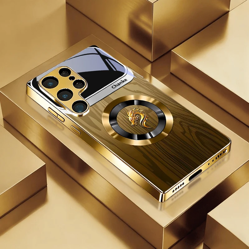 Gold Ring Dragon Electroplated Golden Phone Case For Samsung Note 10 20 A06 A07 A12 A13 A14 A15 A16 A17 A22 A23 A25 Glass Cover