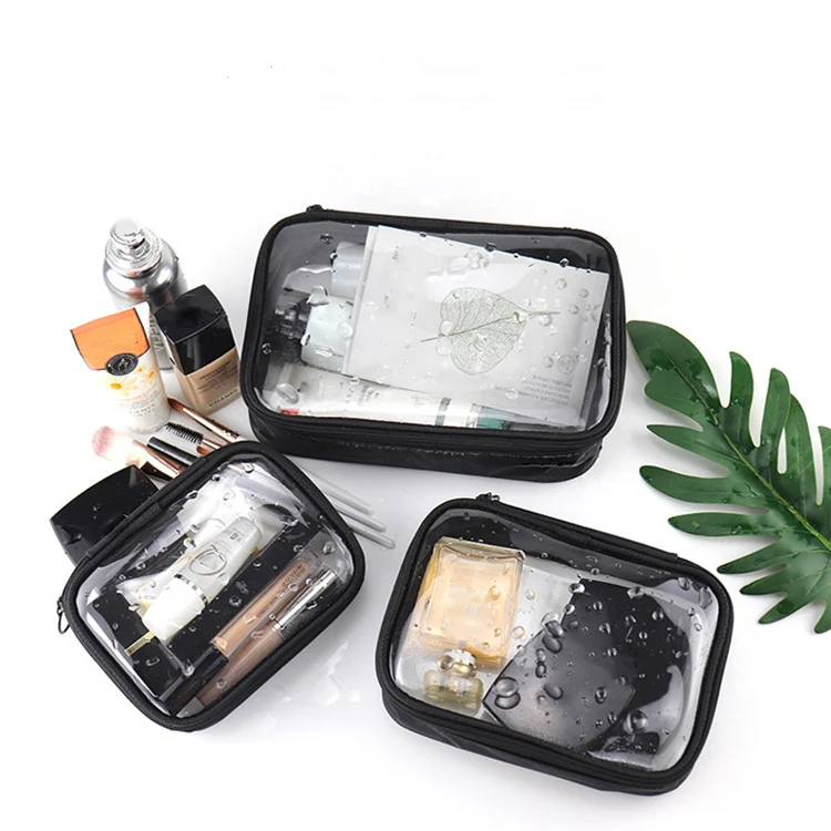 Waterproof Brand Makeup Brush Case Black Pvc Makeup Cosmetic Bag Travel Storage Transparent Toilet Bag Clear Necessaire Toiletry