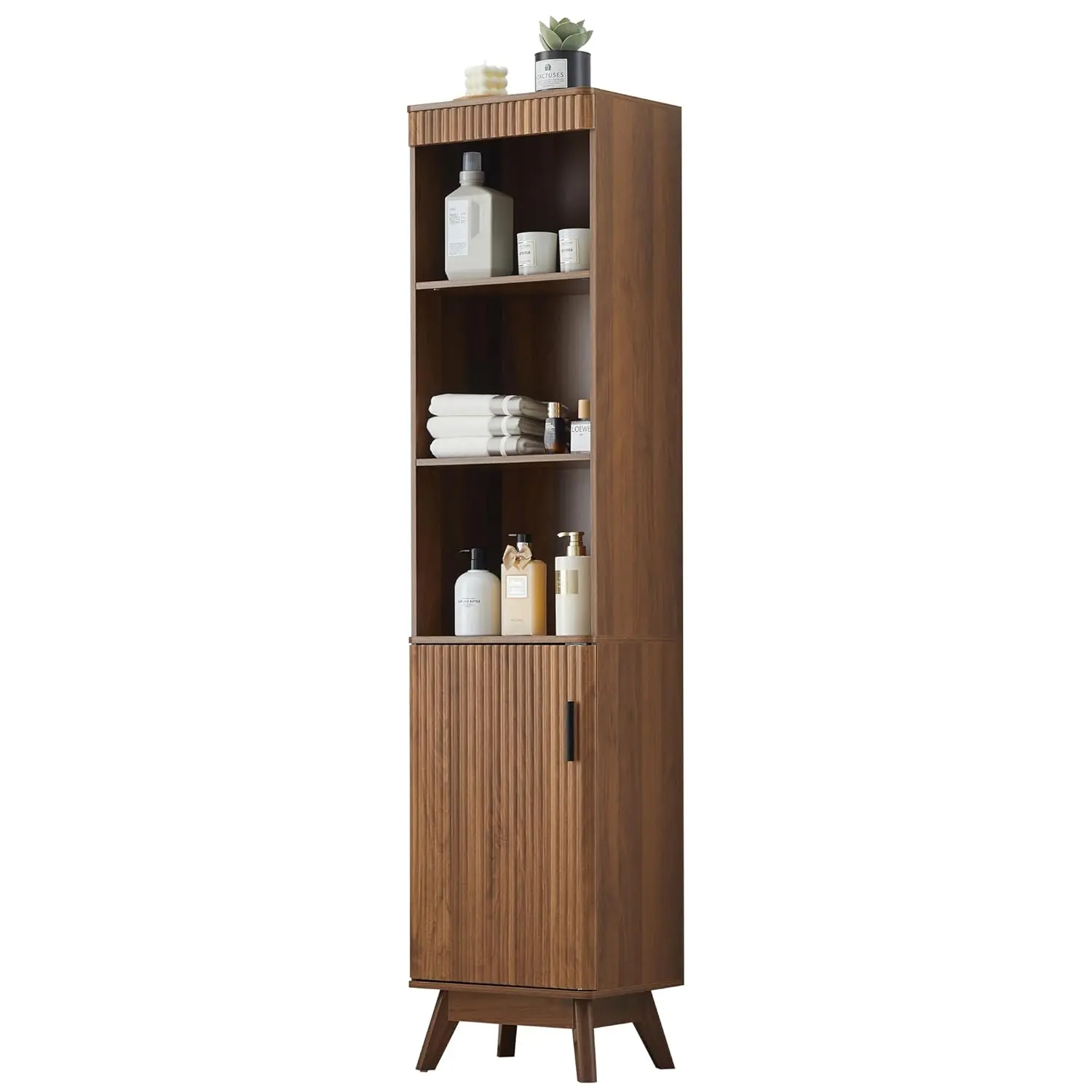 

68" Tall Bathroom Storage Cabinet,Narrow Fluted Tower Cabinet with Door and Shelves,Slim Space Saving Storage Unit for Bathroom