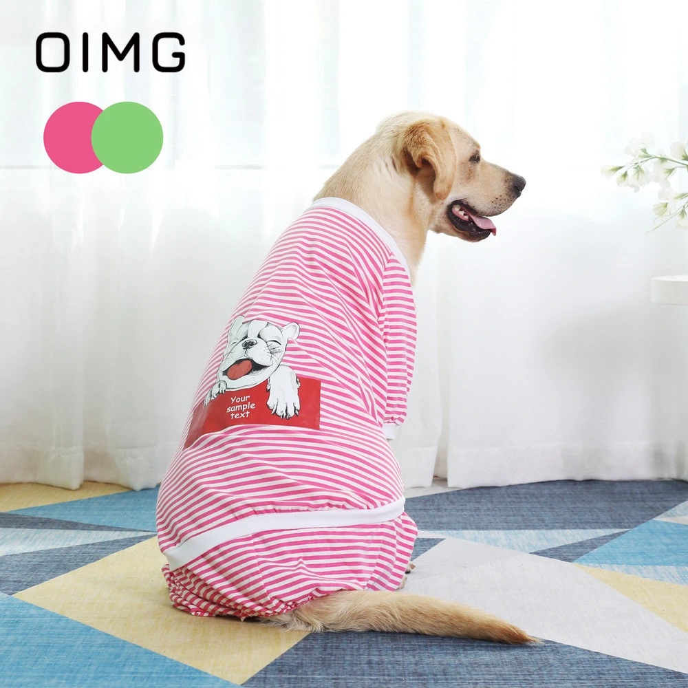 

OIMG Cartoon Print Medium Large Dogs Clothes Labrador Teddy Spring Autumn Pet Anti-Hair Loss Home Costume Striped Dog Jumpsuit