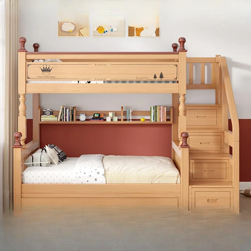 Modern simple solid wood mother and child bed high and low bed household small apartment bunk bed