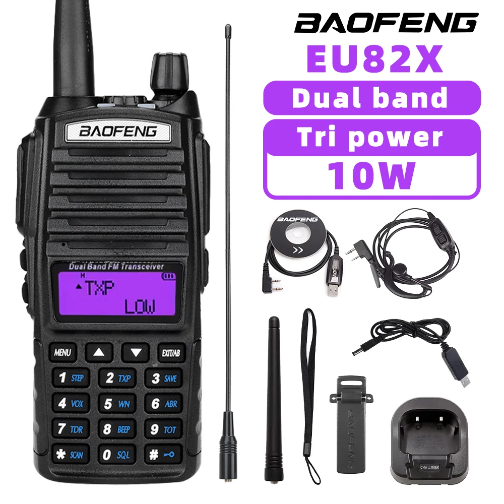 5/8/10w High Power Baofeng  EU82X Walkie Talkie  Dual Band VHF UHF FM Transceiver UV-82 5KM Long Range Hunting Two Way Ham Radio