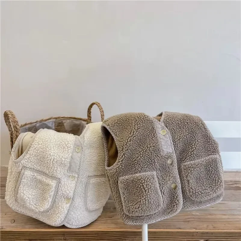 

Children Waistcoats Winter Toddlers Kids Lamb Fleece Vests Sleeveless Coats Thicken Warm Unisex Spring Autumn/Winter Baby