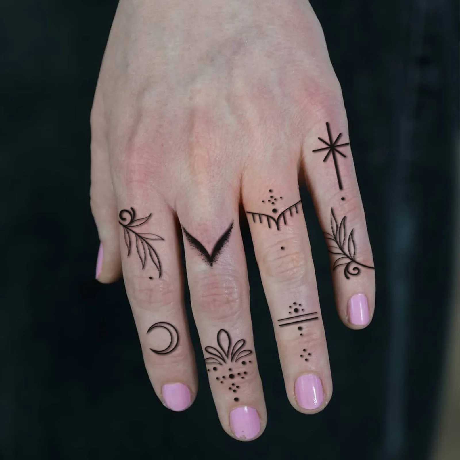 Artistic Knuckle Tattoo Sticker Star Moon Leaf Elements Fine Line Realistic Washable Temporary Tattoo