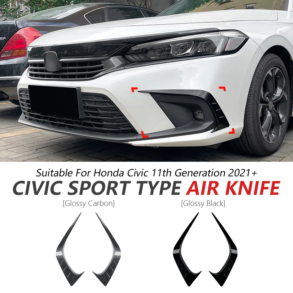 

Front Bumper Corner Cover For Honda Civic 2021-2024 Gen 11th Glossy Black Sport Bumper Side Spoiler Trim Accessories