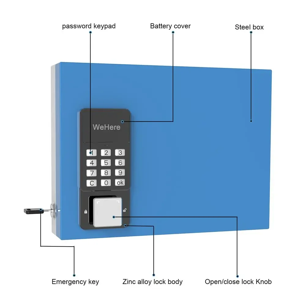 WeHere 16 Key Lock Box, Intelligent Wall Mounted Key Storage Cabinet,OTP/APP Bluetooth/fixed Code Unlocking Key Management Safe