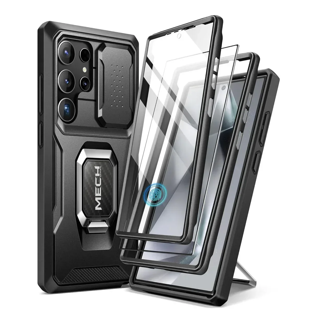 For Samsung Galaxy S24 Ultra Case Full-Body Shockproof with Ring Holder Built-in Front Frame Screen Protector Slide Camera cover