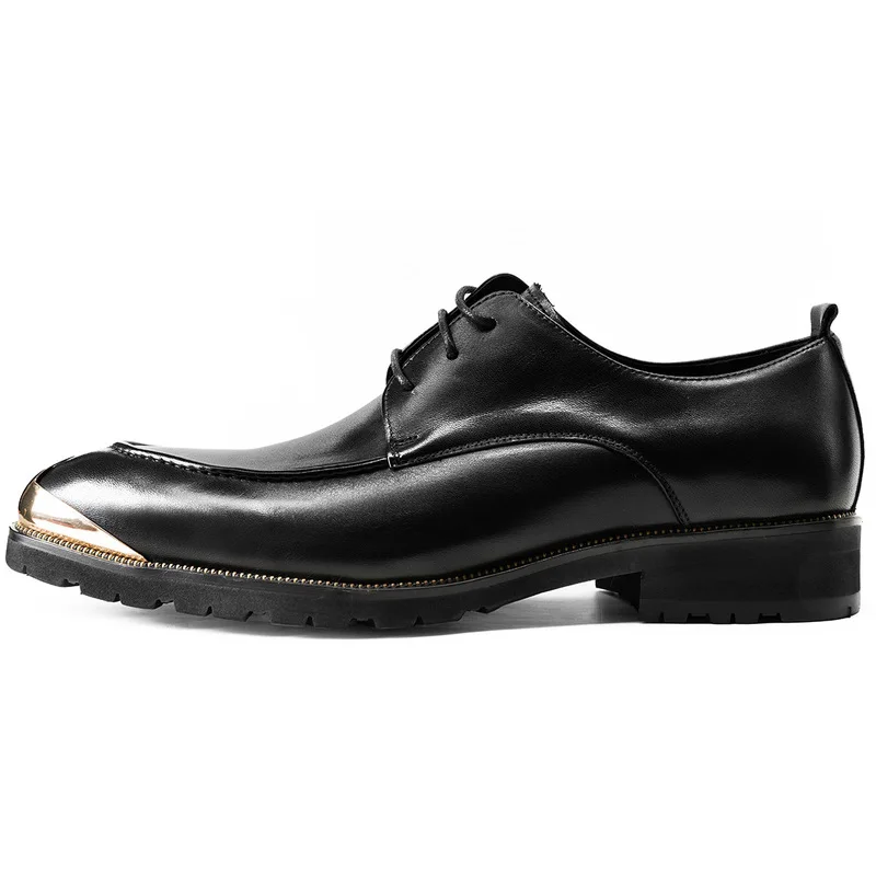 Men's Pointed Toe Leather Shoes, Cowhide, Large Size, Steel Toe Men's Shoes