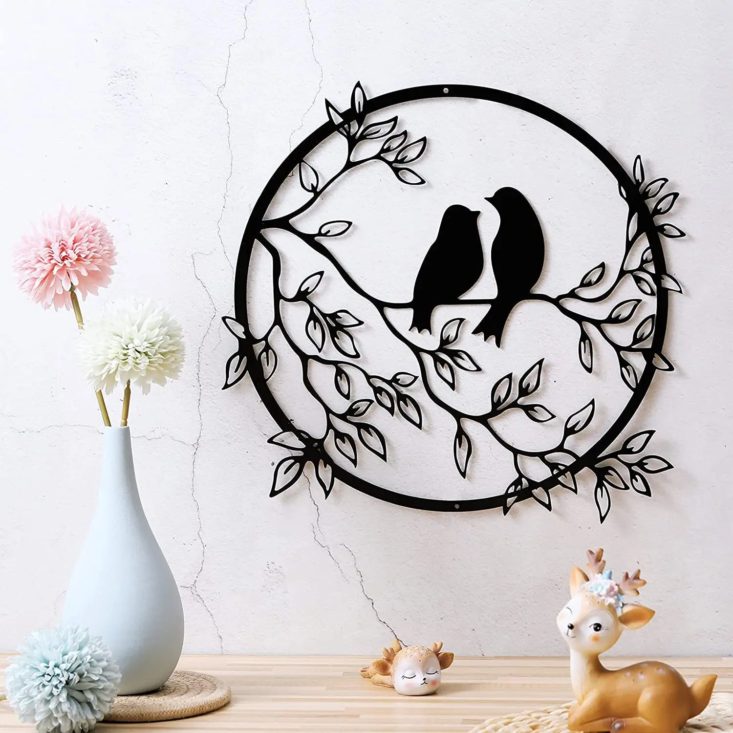 

Metal Round Heart Wall Art Bird on Tree Branch Wall Silhouette Home Decoration Housewarming Gift Party Ornament for Home Decor