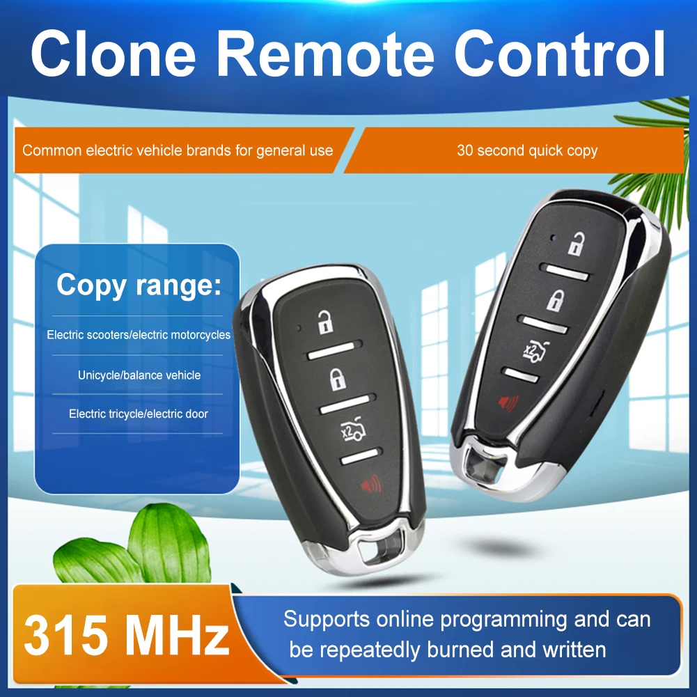 Substituição Duplicador de Chave Sem Fio, Interruptor Clone, Controle Remoto para Carro Elétrico, Porta da Garagem, 4 Chaves Copiar, 315MHz, 433MHz