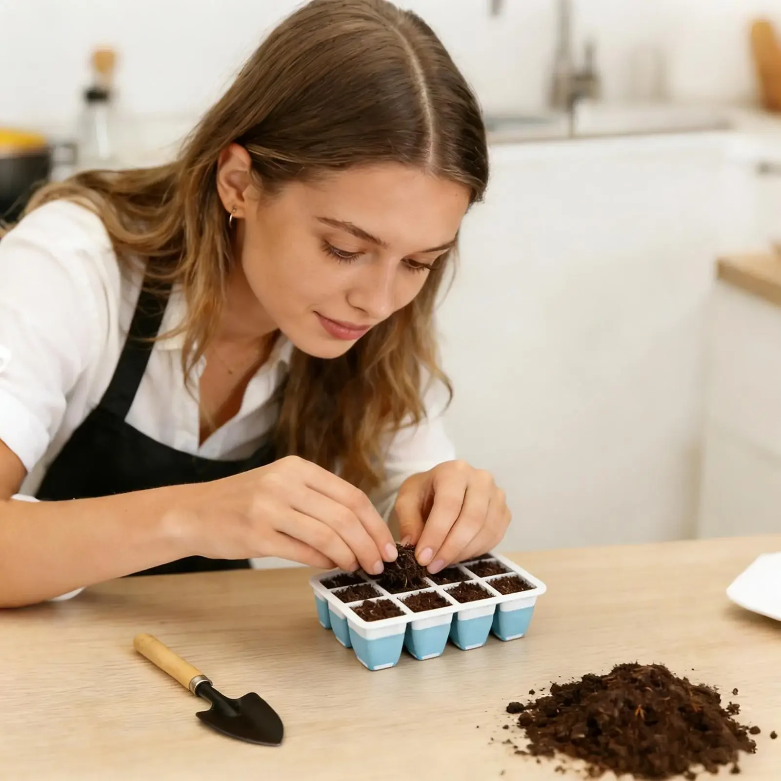 Seedling Square Trays 5 Pieces 60 Cells Seedling Starter Trays Silicone Growing Starter Indoor Gardening Germination Trays