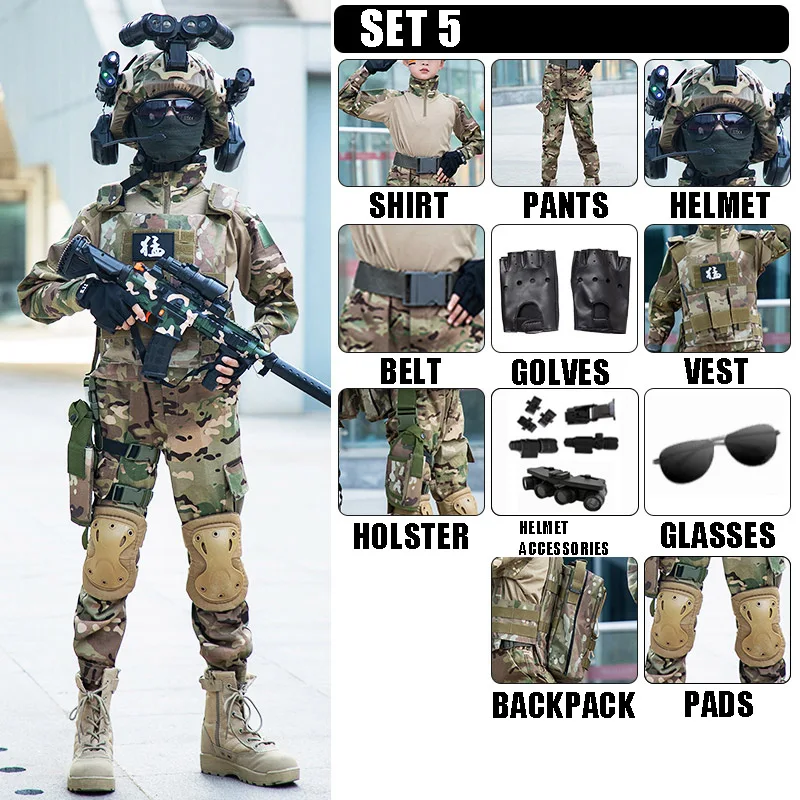 Kids Militaire Tactische G3 Camouflage Shirt Uniform Set Soldaat Kostuums voor Kinderen Camouflage Top Broek Pak voor Jongens Meisjes