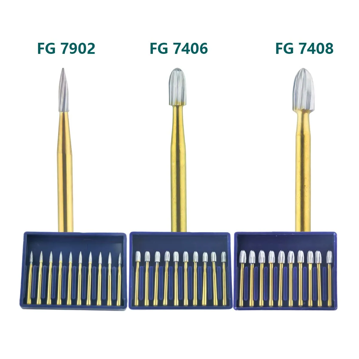 

10Pcs Dental Trimming Finishing Drills FG7406/FG7408/FG7902 Titanium Coated Dental Carbide Burs for High Speed Handpiece