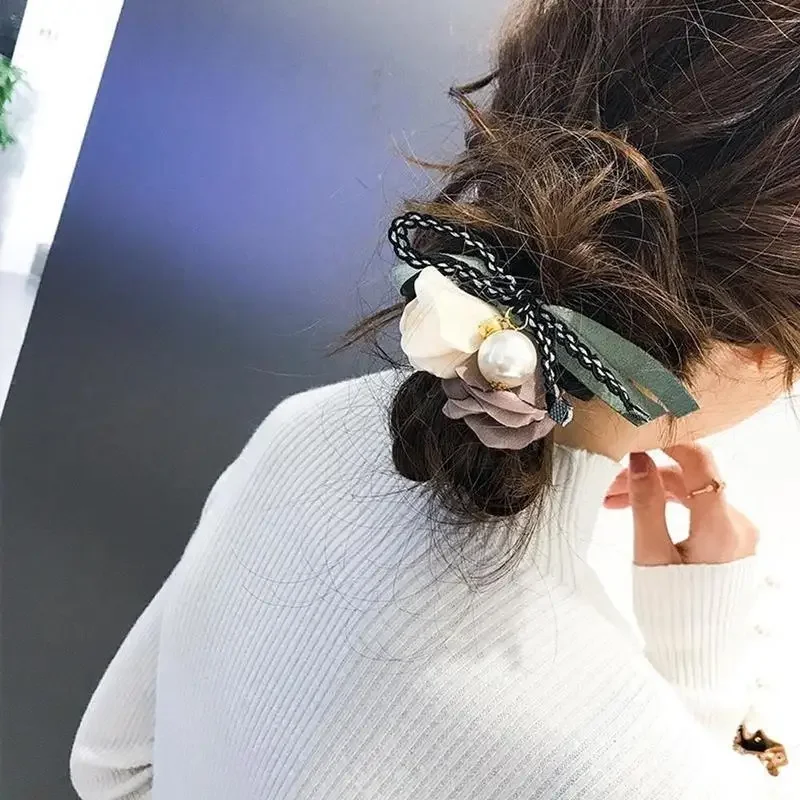 Women Elegant Flower Big Pearls Hair Curls Bun DIY Hair Style Donut Maker Ribbon Lady Fashion Hair Making Tool  Accessories