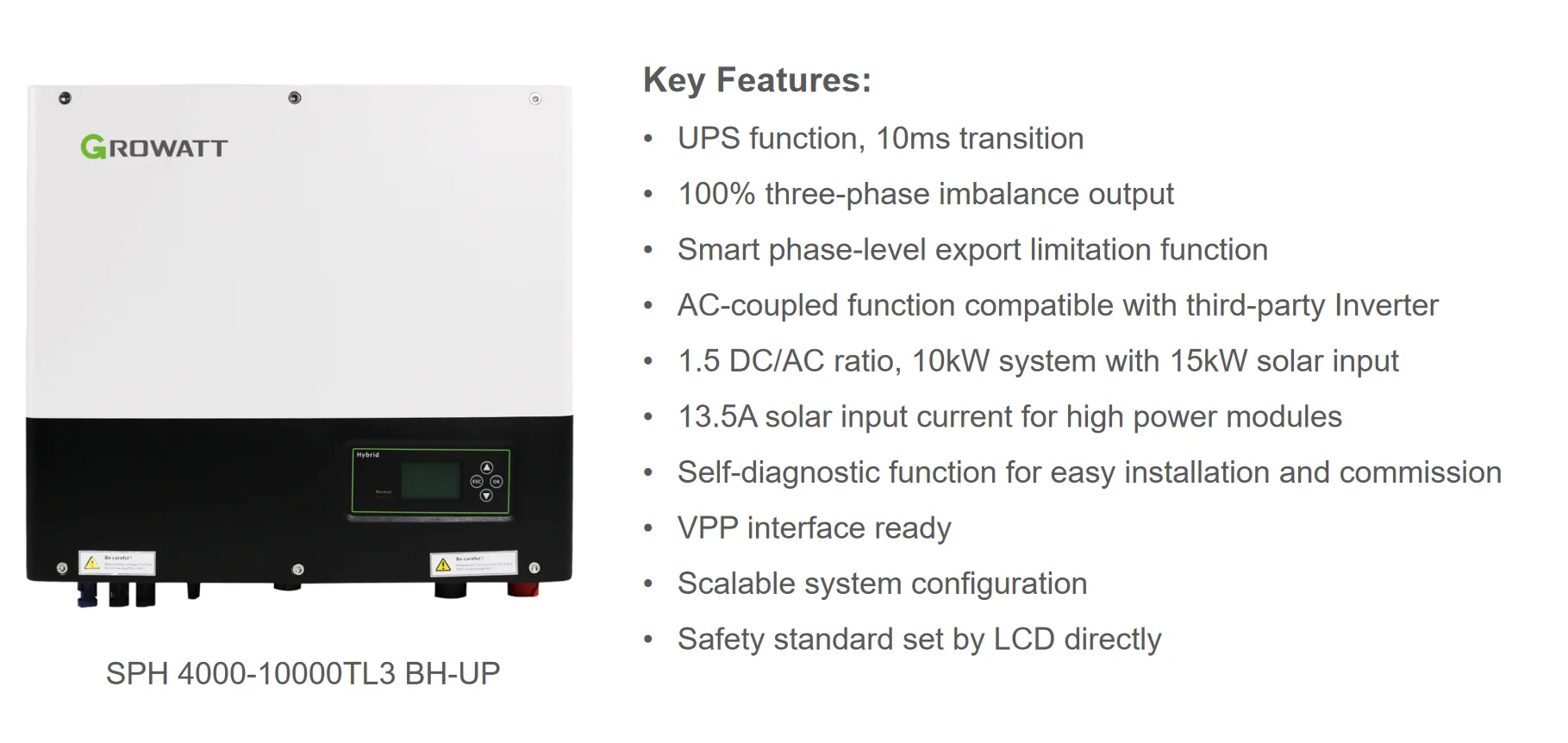 10kw hybrid solar inverter hybrid growatt inverter 10k SPH 10 years warranty