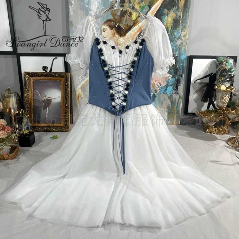 Vestido tutú de ballet romántico gris azul Coppelia mujer vestido de baile de competición BT4297