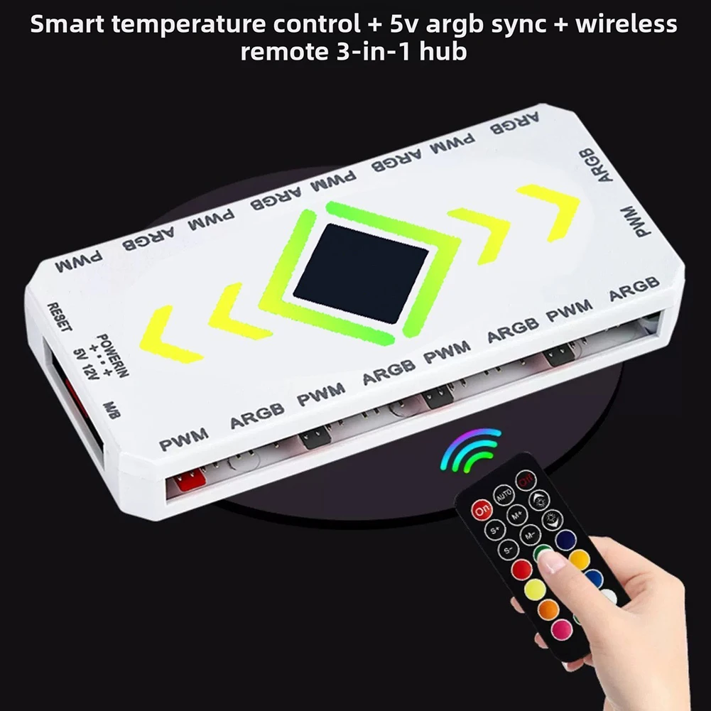9 Port  Fan Hub With 5V 3Pin ARGB Controller And Remote For PC Case Cooling System Magnetic Base Splitter Adapter Tool