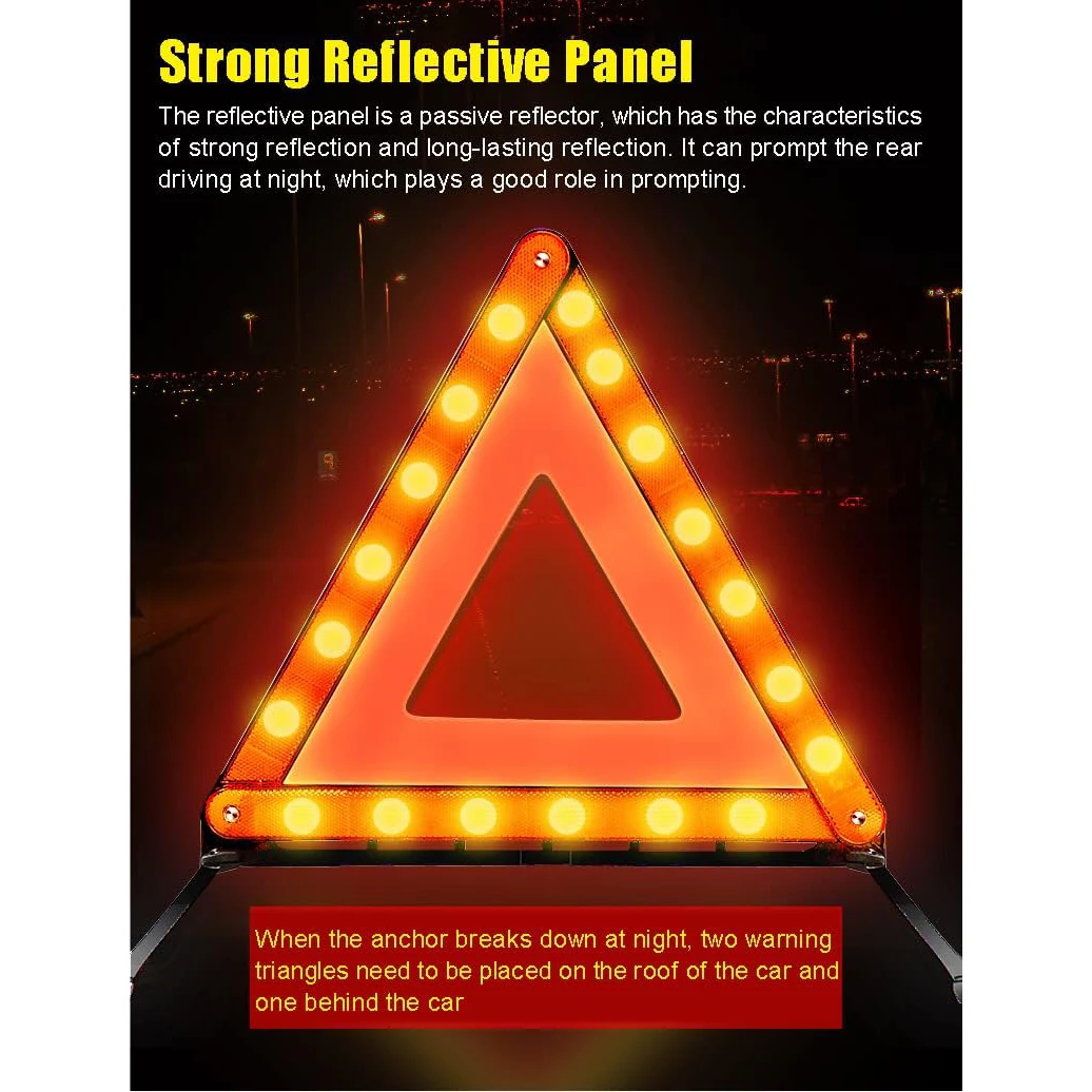 Car Emergency Breakdown Warning Triangle Red Reflective Road Safety Hazard Car Tripod Portable Foldable Stop Sign Reflector