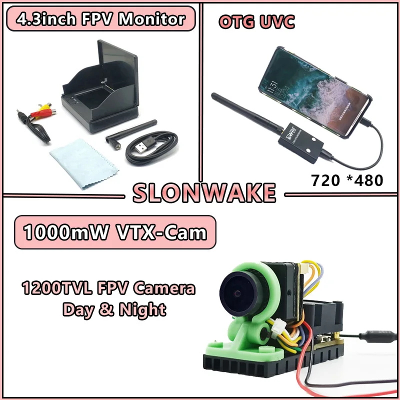 

SLONWAKE Модернизированный FPV 5,8 ГГц 48 каналов 1000 мВт регулируемый передатчик FPV и камера CMOS 1200TVL и приемный костюм для гоночного дрона FPV