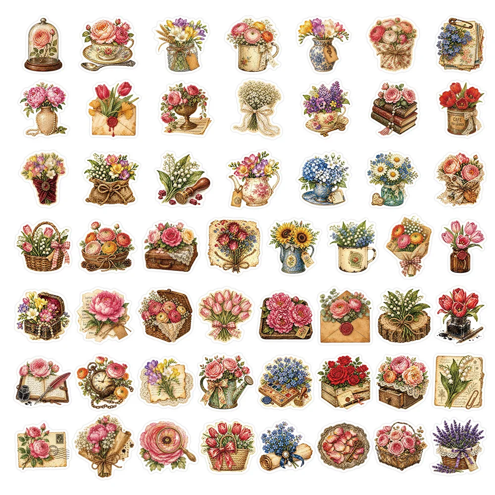50Pcs Vintage Floral Stickers - Dried Flower Bulk review and price
