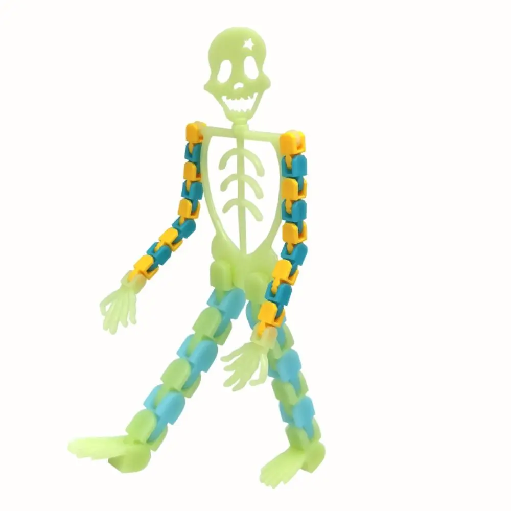 Glow in The Dark Luminous Skeleton Man Toys Plastic Decompression Toys Skull Nightlight Trick Track Chain Mobile Phone Holder