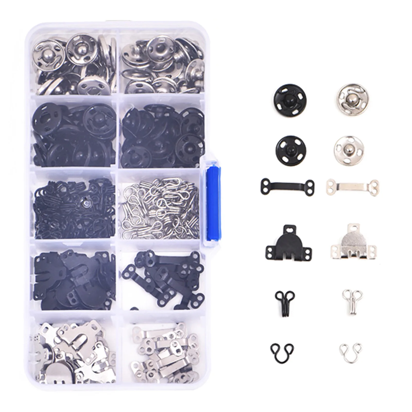 100Pair Sewing Hooks and Eyes Set Sew-on Snap Buttons DIY Clothing Button Sewing Closure Snaps Kit For Clothes Bags Sewing Craft