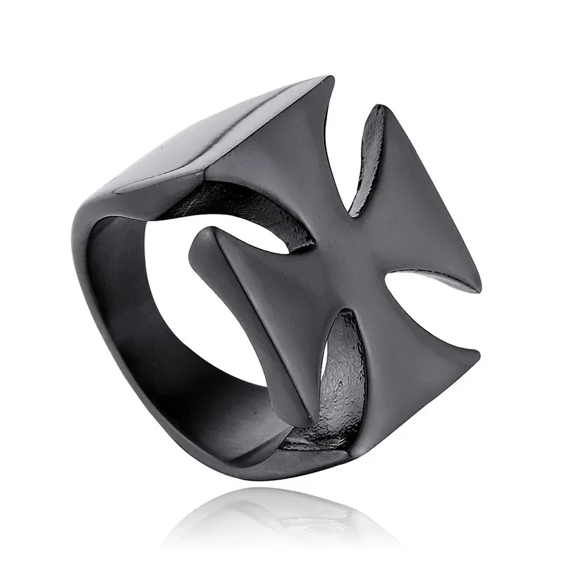 Cross Knights Templar Ring for Men Stainless Steel Maltese Iron Rings Simple Male Jewelry