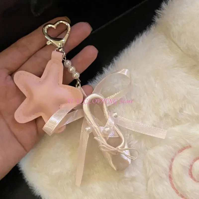 

N5KF PU Ballet Shoe Theme Keyring Artistic Star Pattern Pendant For Purse Decoration