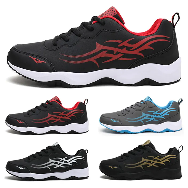 Men Sneakers Outdoor Leather Casual Shoes Breathable Lightweight Men Running Shoes Tripe Pattern Mesh Lace Up Plus Size 38-45