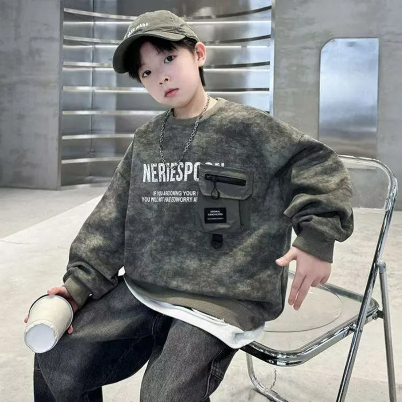 

Boys' Middle/Big Kids 2026 New Spring/Autumn Long Sleeve Korean Style Edgy Loose Fit Sweatshirt Tops