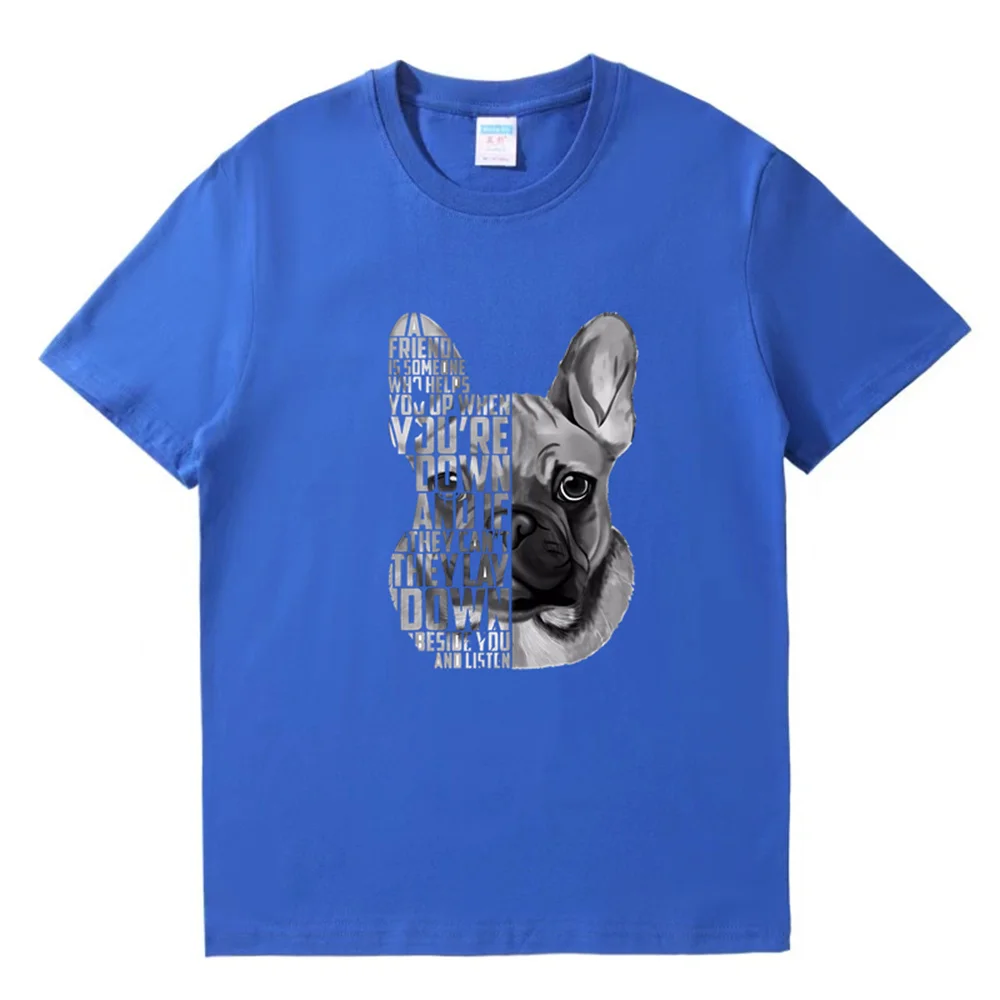 French Bulldog Retro Print Summer Men\'s 100% Cotton Tops Fashion Streetwear Men\'s Clothing Oversized O Neck Men\'s T-Shirt