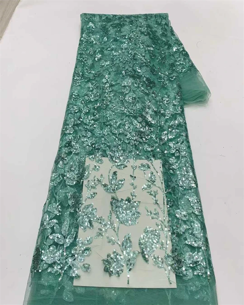 

African Beaded Sequins Lace Fabric High-Quality Nigerian French Tulle Net for Sewing Party Dresses And Embroidery