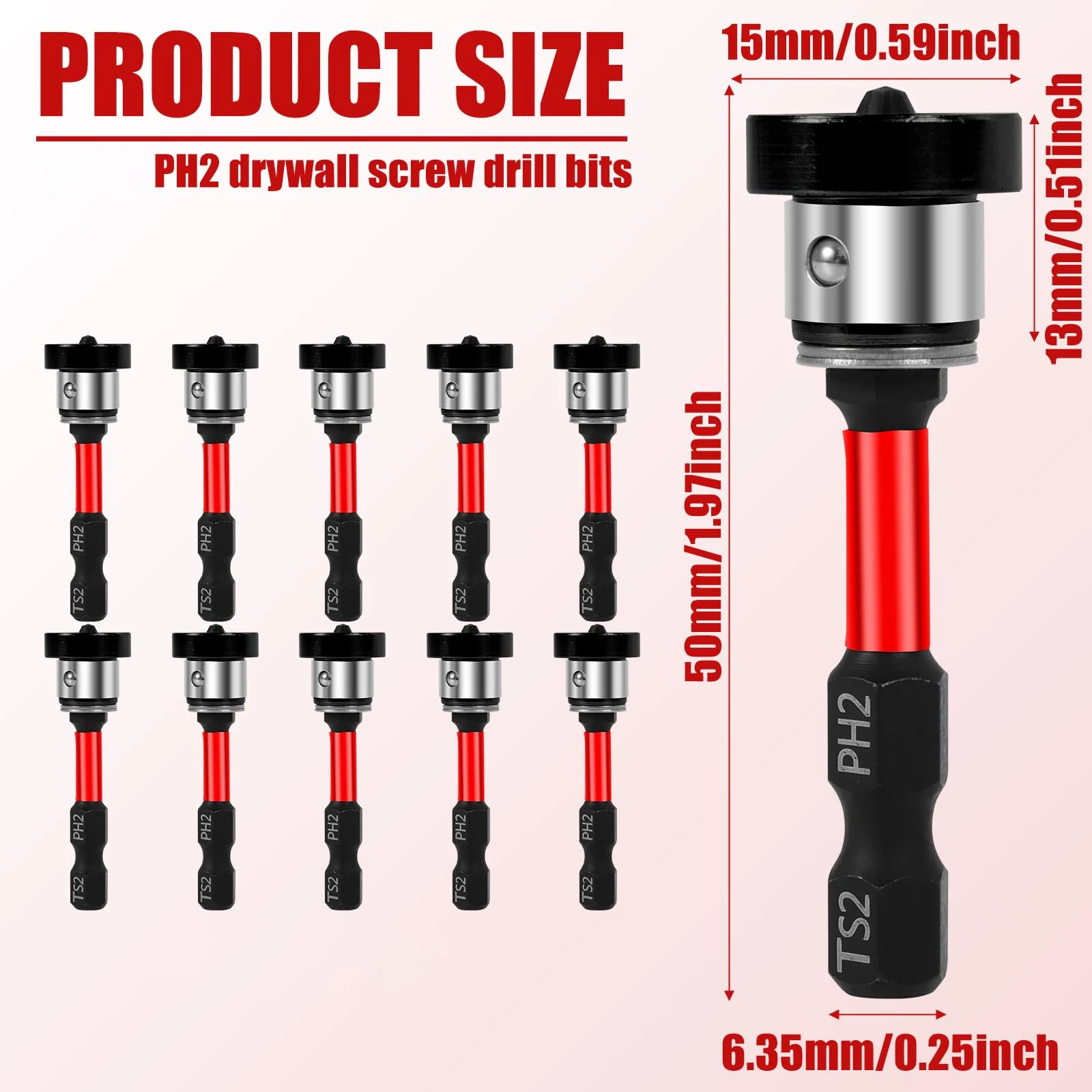 Magnetic Plasterboard Positioning Batch Head Screwdriver Bit Drilling Tools PH2 Hex Shank Drywall Locating Screw Bits Set 50mm