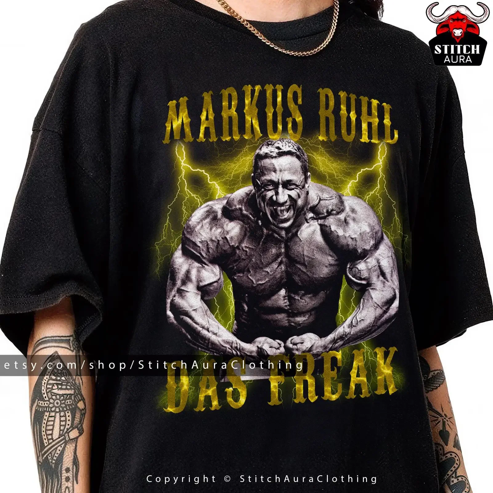 Camiseta Oversize Vintage de Markus Ruhl Das Freak para Gimnasio y Culturismo, con Gráfico Lavado, Cómoda, Ropa de Diseñador, Elegante
