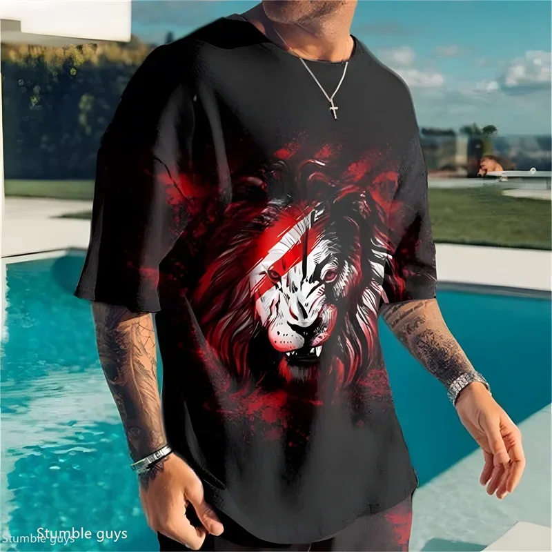 Summer Men's Oversized Street Style Tee Anime Graphic Loose Short Sleeve Breathable Lightweight Large Size Jersey