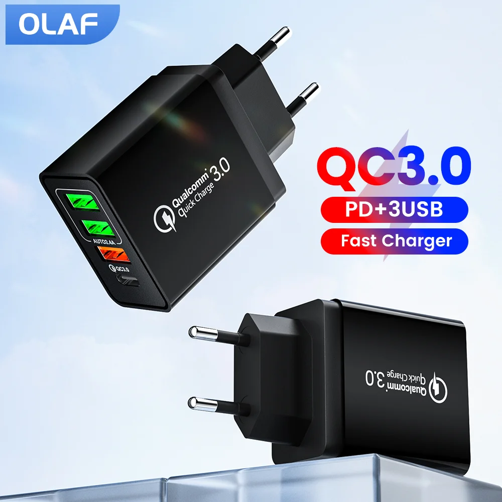 

Olaf QC3.0 3USB+PD Fast Charging Mobile Phone Charger Multi Ports Adapter For Huawei Xiaomi Iphone QC3.0 Wall Phone