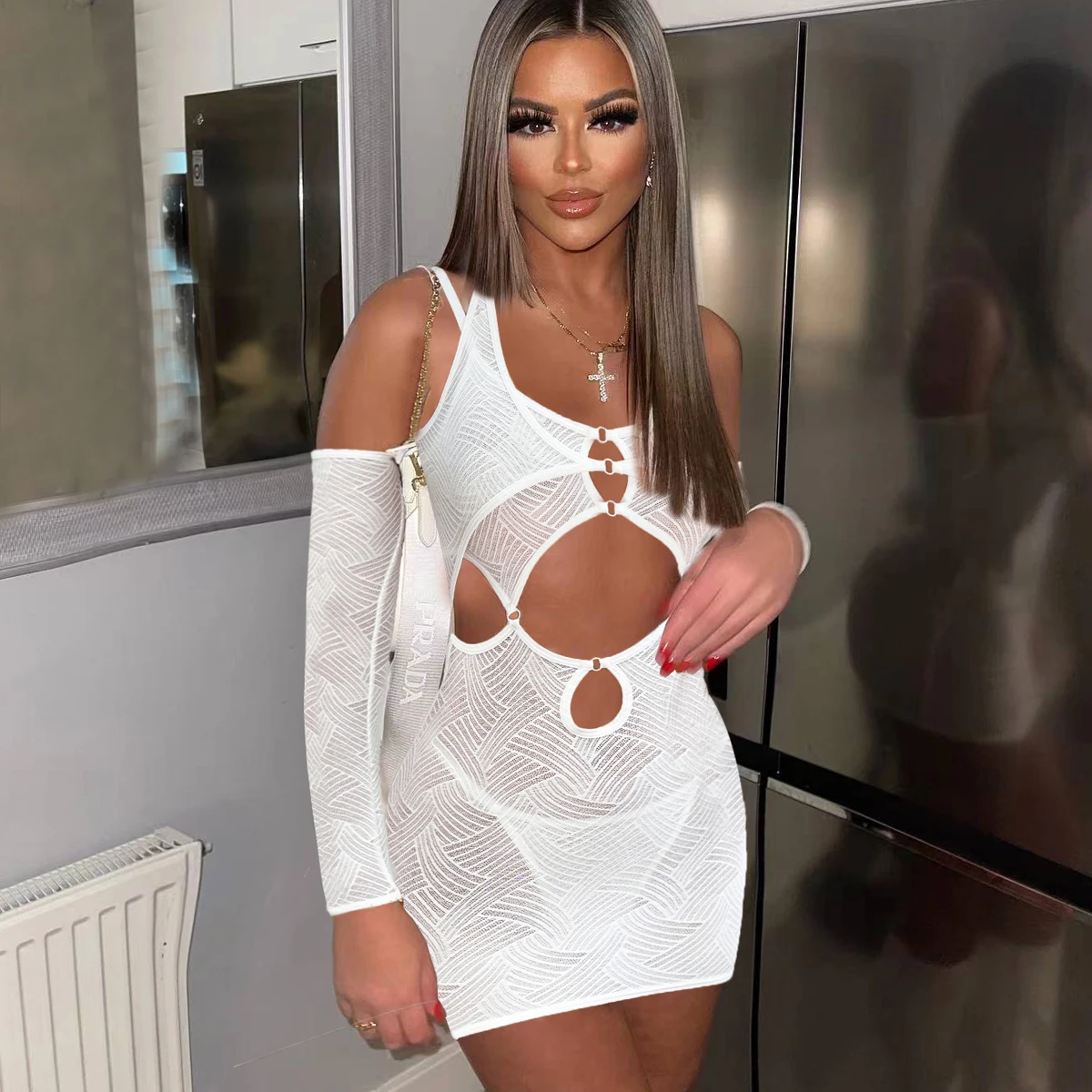 

MUZISKAT 2024 Sexy Slimming Social Celebrity Fashion Knitted Hollow Neck Underwear 3-Piece Set Dress