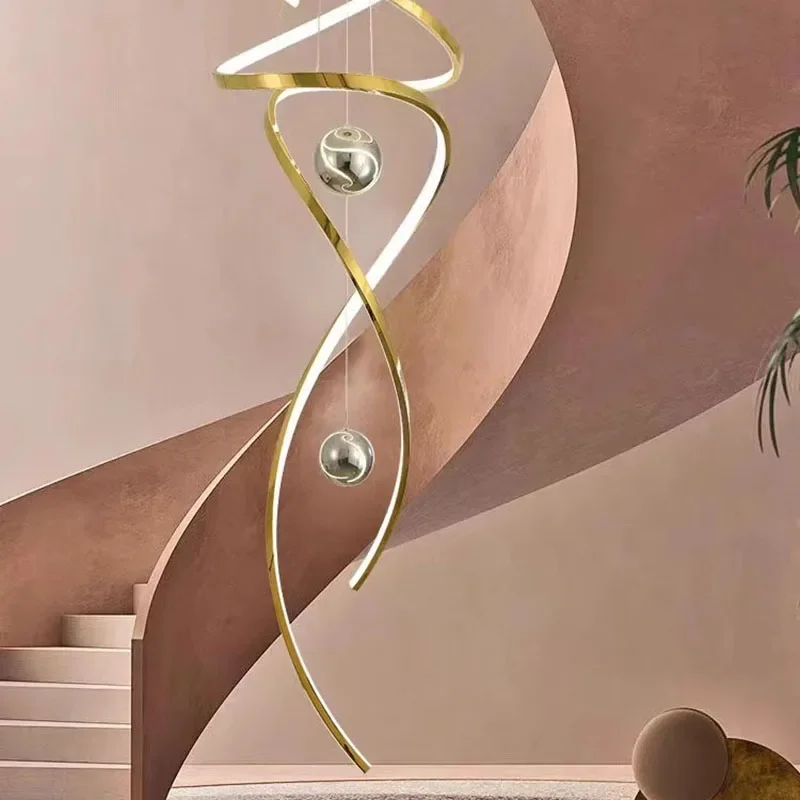 

Luxury Simple ceiling chandelier design dining living room duplex loft Restaurant spiral staircase Gold Decor long Hanging lamps