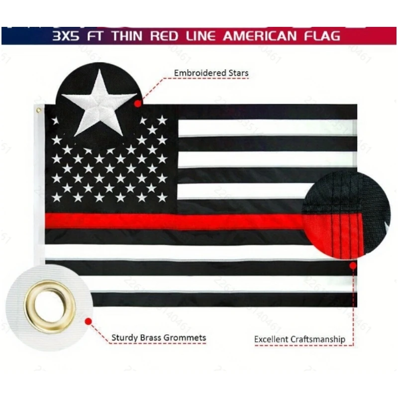 

1/3/5/10P United States Fire Flag - 3X5 Feet Embroidered with Stars and Sewn Stripes - Black White Red Nylon United States Flag