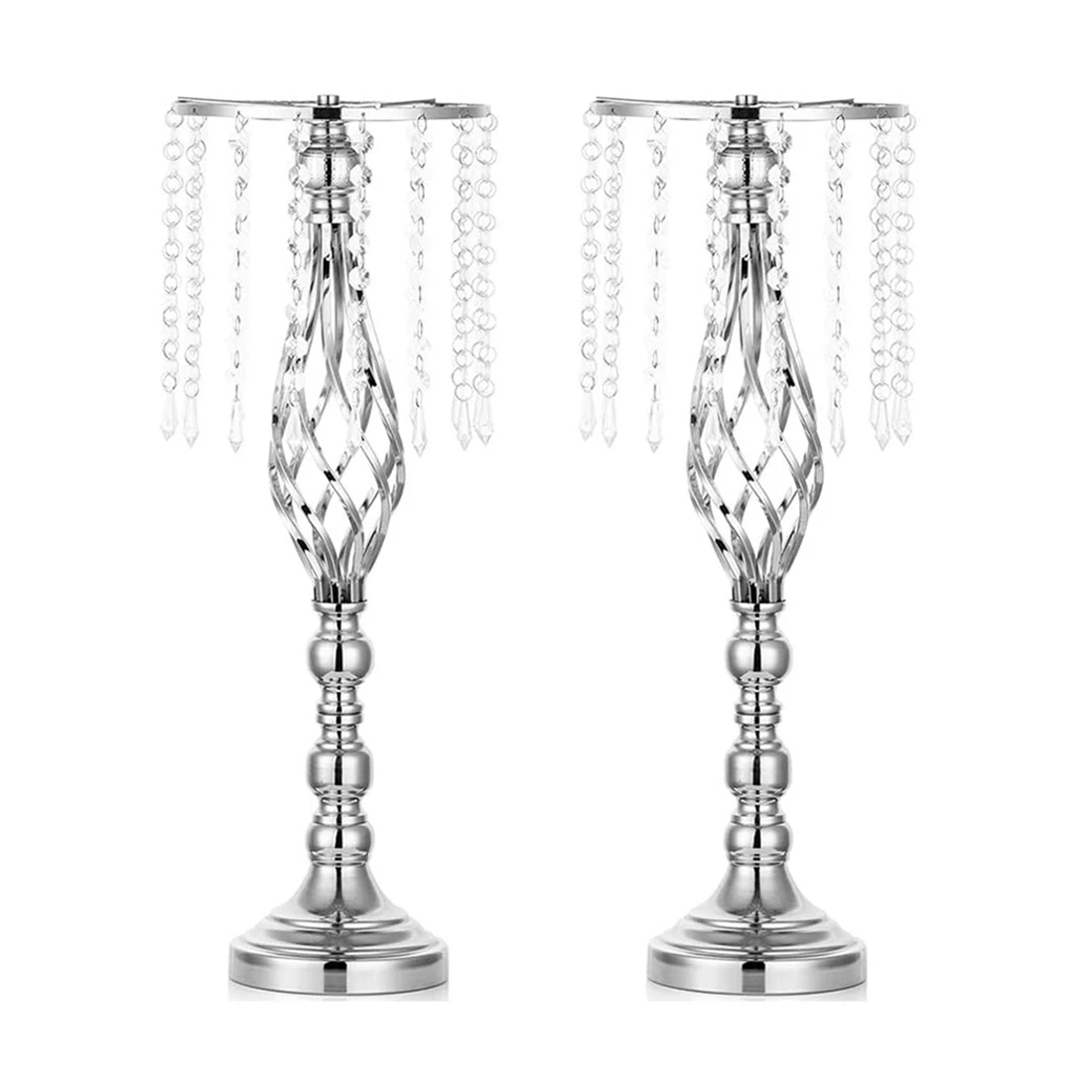 

2 Pcs Crystal Flower Stand Wedding Centerpieces for Tables, Tabletop Metal Flower Vase for Wedding Party Dinner Event B