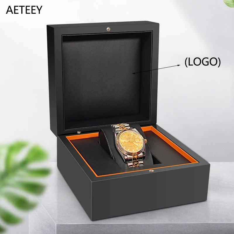 Laser Engraving Custom Logo Wooden Watch Case Box Black PU Leather Jewelry Display Box Gift Storage Box Luxury Box Gife Box