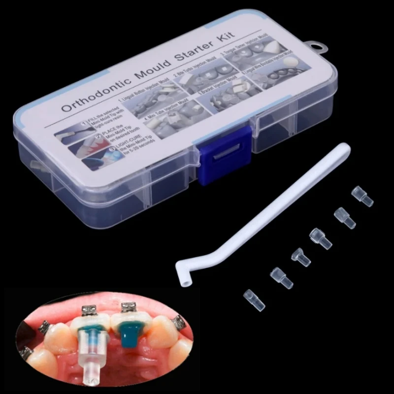 6Pcs/Set Dental Orthodontic Accessories Moulding Mould Mini Injection Mould and Handle Lingual Button Bracket Dentistry Tools